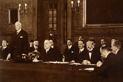 Völkerbund - erstes Treffen in London, 1920, Mr. A.J. Balfour spricht als Lord President des Rates von English Photographer
